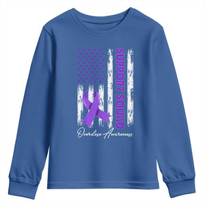 Support Squad Overdose Awareness Youth Sweatshirt Purple Ribbon American Flag Graphic TS10 Royal Blue Print Your Wear