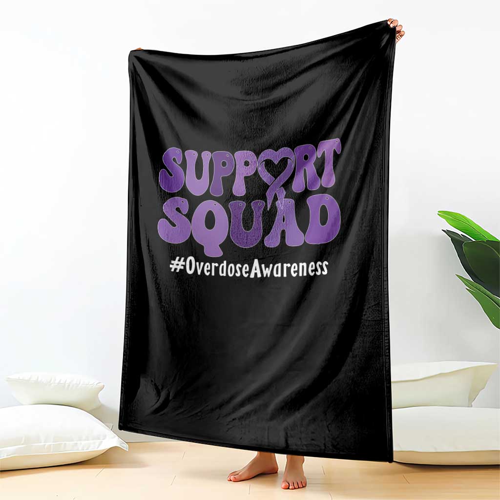 Support Squad Overdose Awareness Throw Blanket Purple Ribbon Groovy Typography Graphic TS10 Print Your Wear