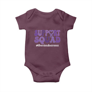 Support Squad Overdose Awareness Baby Onesie Purple Ribbon Groovy Typography Graphic TS10 Maroon Print Your Wear