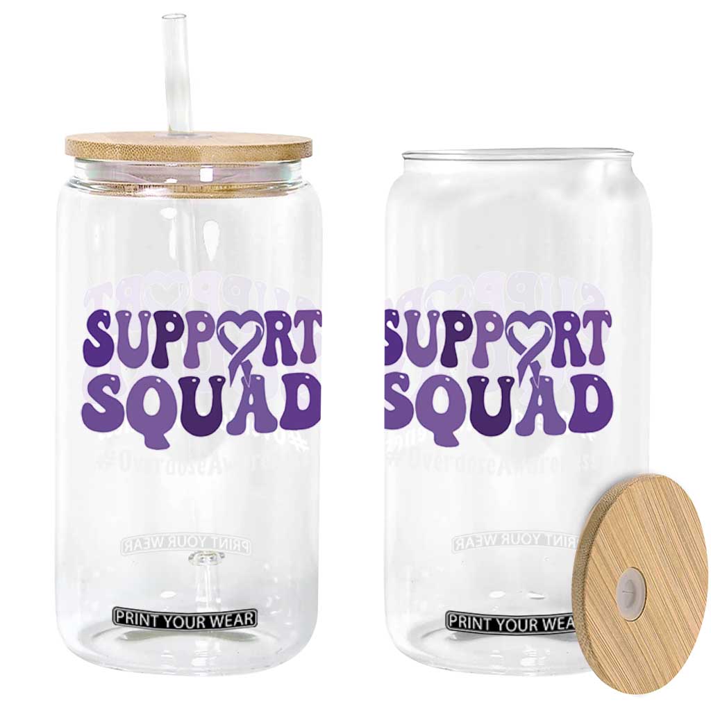 Support Squad Overdose Awareness Glass Can Purple Ribbon Groovy Typography Graphic TS10 Print Your Wear