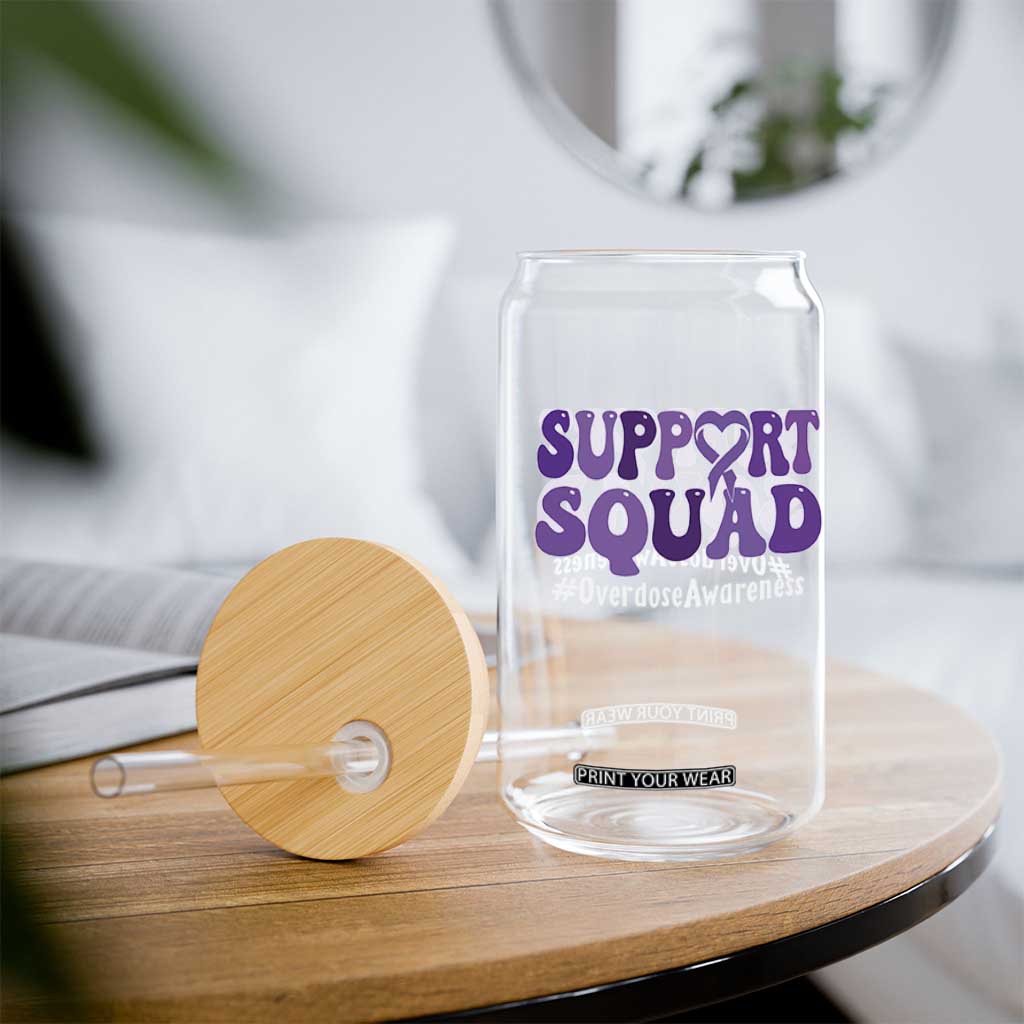 Support Squad Overdose Awareness Glass Can Purple Ribbon Groovy Typography Graphic TS10 Print Your Wear
