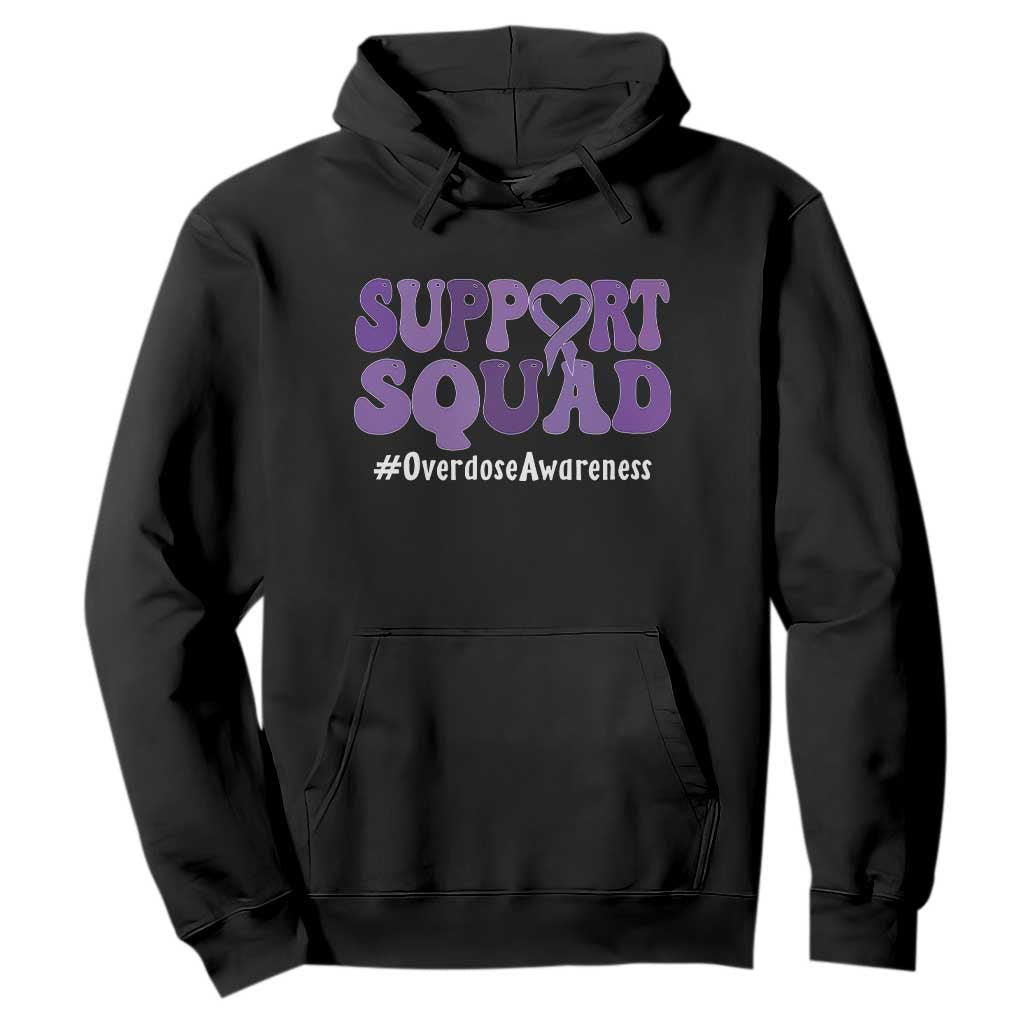 Support Squad Overdose Awareness Hoodie Purple Ribbon Groovy Typography Graphic TS10 Black Print Your Wear