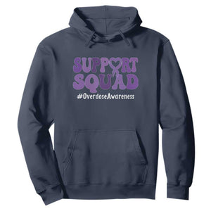 Support Squad Overdose Awareness Hoodie Purple Ribbon Groovy Typography Graphic TS10 Navy Print Your Wear