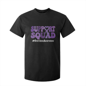 Support Squad Overdose Awareness T Shirt For Kid Purple Ribbon Groovy Typography Graphic TS10 Black Print Your Wear