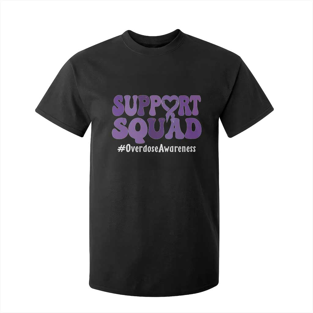 Support Squad Overdose Awareness T Shirt For Kid Purple Ribbon Groovy Typography Graphic TS10 Black Print Your Wear