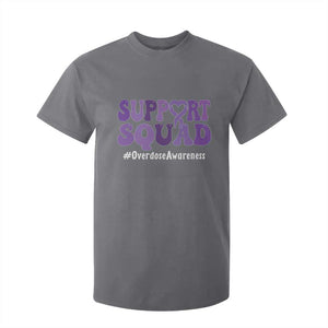 Support Squad Overdose Awareness T Shirt For Kid Purple Ribbon Groovy Typography Graphic TS10 Charcoal Print Your Wear