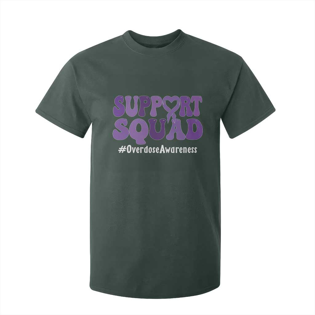 Support Squad Overdose Awareness T Shirt For Kid Purple Ribbon Groovy Typography Graphic TS10 Dark Forest Green Print Your Wear
