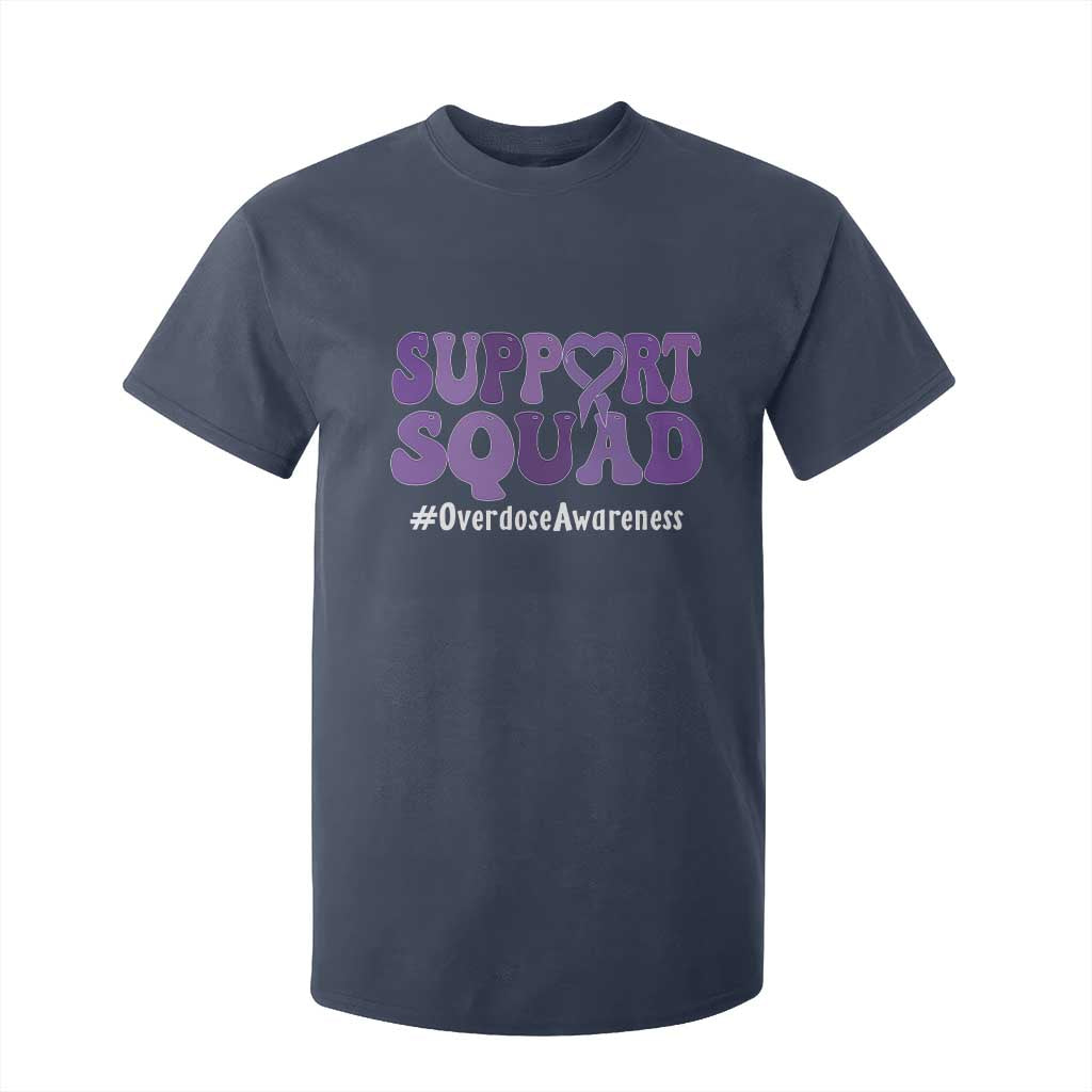Support Squad Overdose Awareness T Shirt For Kid Purple Ribbon Groovy Typography Graphic TS10 Navy Print Your Wear
