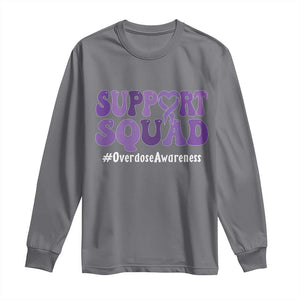 Support Squad Overdose Awareness Long Sleeve Shirt Purple Ribbon Groovy Typography Graphic TS10 Charcoal Print Your Wear