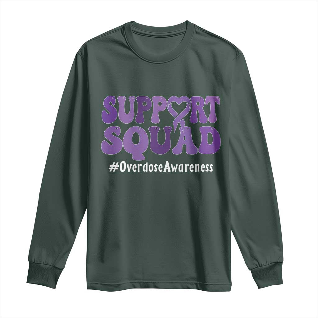 Support Squad Overdose Awareness Long Sleeve Shirt Purple Ribbon Groovy Typography Graphic TS10 Dark Forest Green Print Your Wear