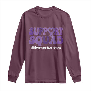 Support Squad Overdose Awareness Long Sleeve Shirt Purple Ribbon Groovy Typography Graphic TS10 Maroon Print Your Wear