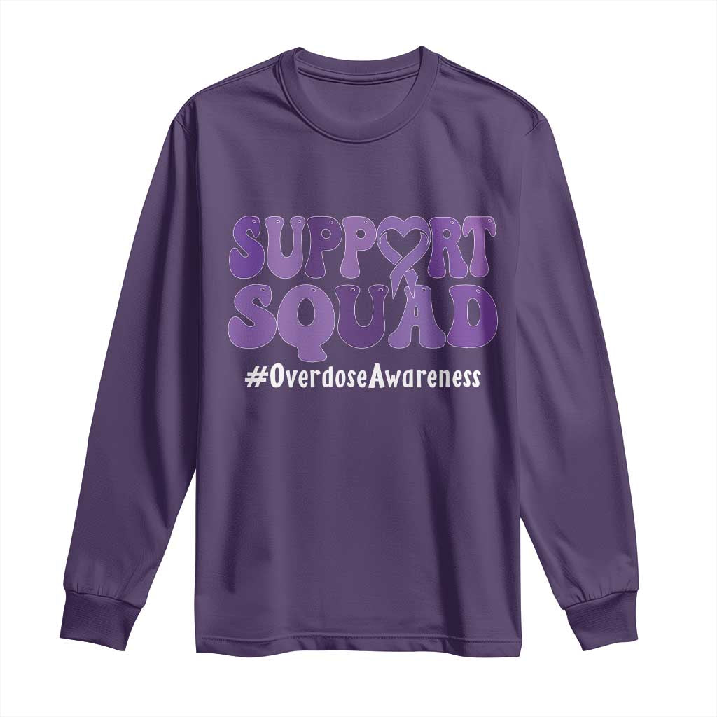 Support Squad Overdose Awareness Long Sleeve Shirt Purple Ribbon Groovy Typography Graphic TS10 Purple Print Your Wear