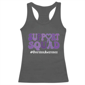 Support Squad Overdose Awareness Racerback Tank Top Purple Ribbon Groovy Typography Graphic TS10 Dark Heather Print Your Wear