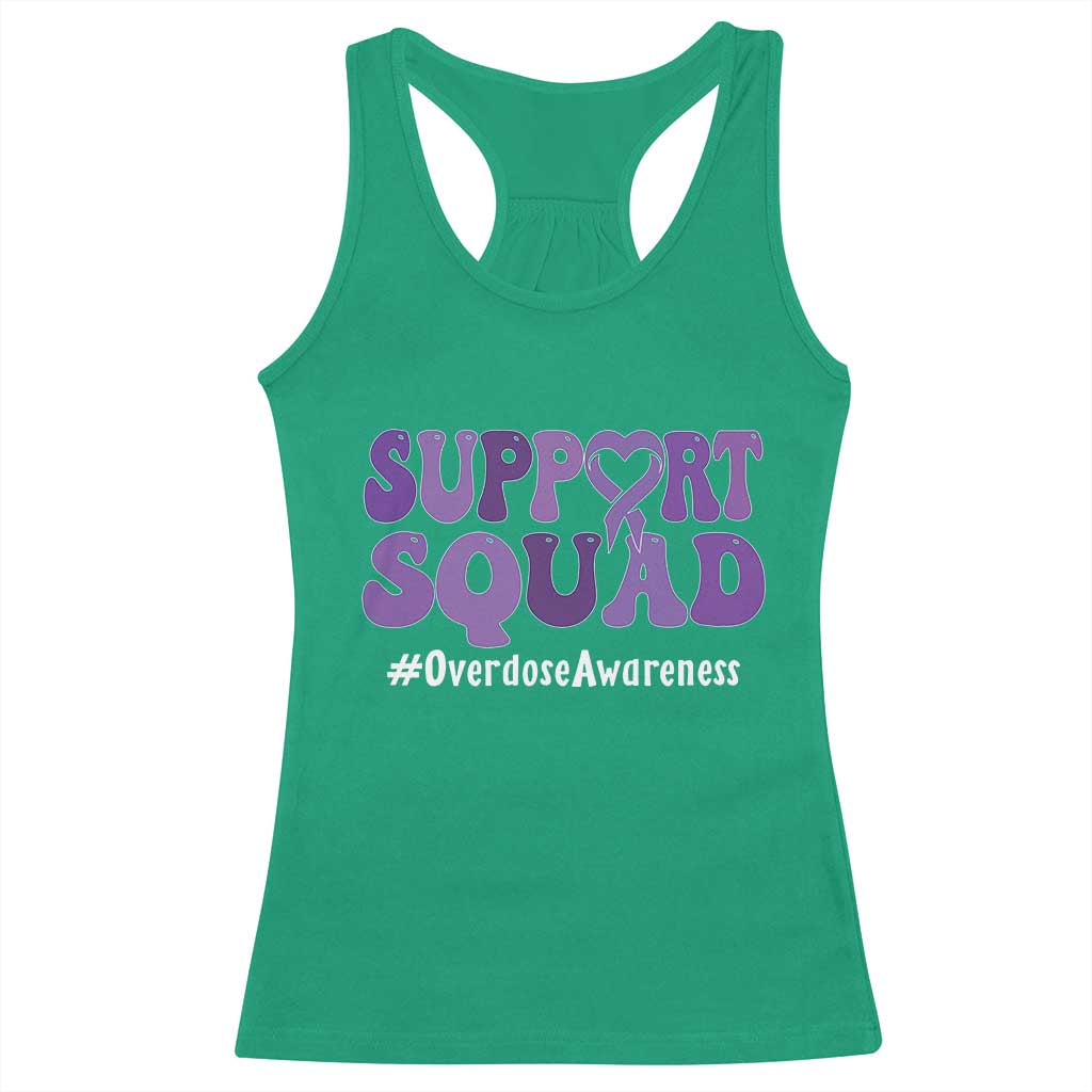 Support Squad Overdose Awareness Racerback Tank Top Purple Ribbon Groovy Typography Graphic TS10 Irish Green Print Your Wear