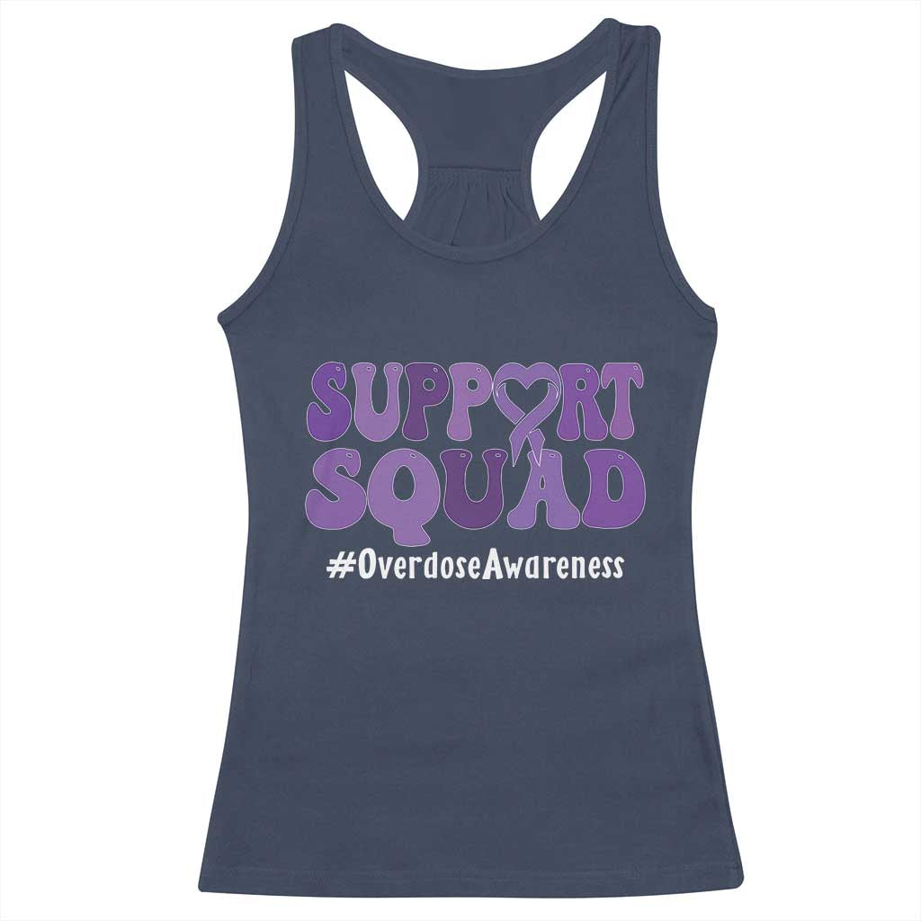 Support Squad Overdose Awareness Racerback Tank Top Purple Ribbon Groovy Typography Graphic TS10 Navy Print Your Wear