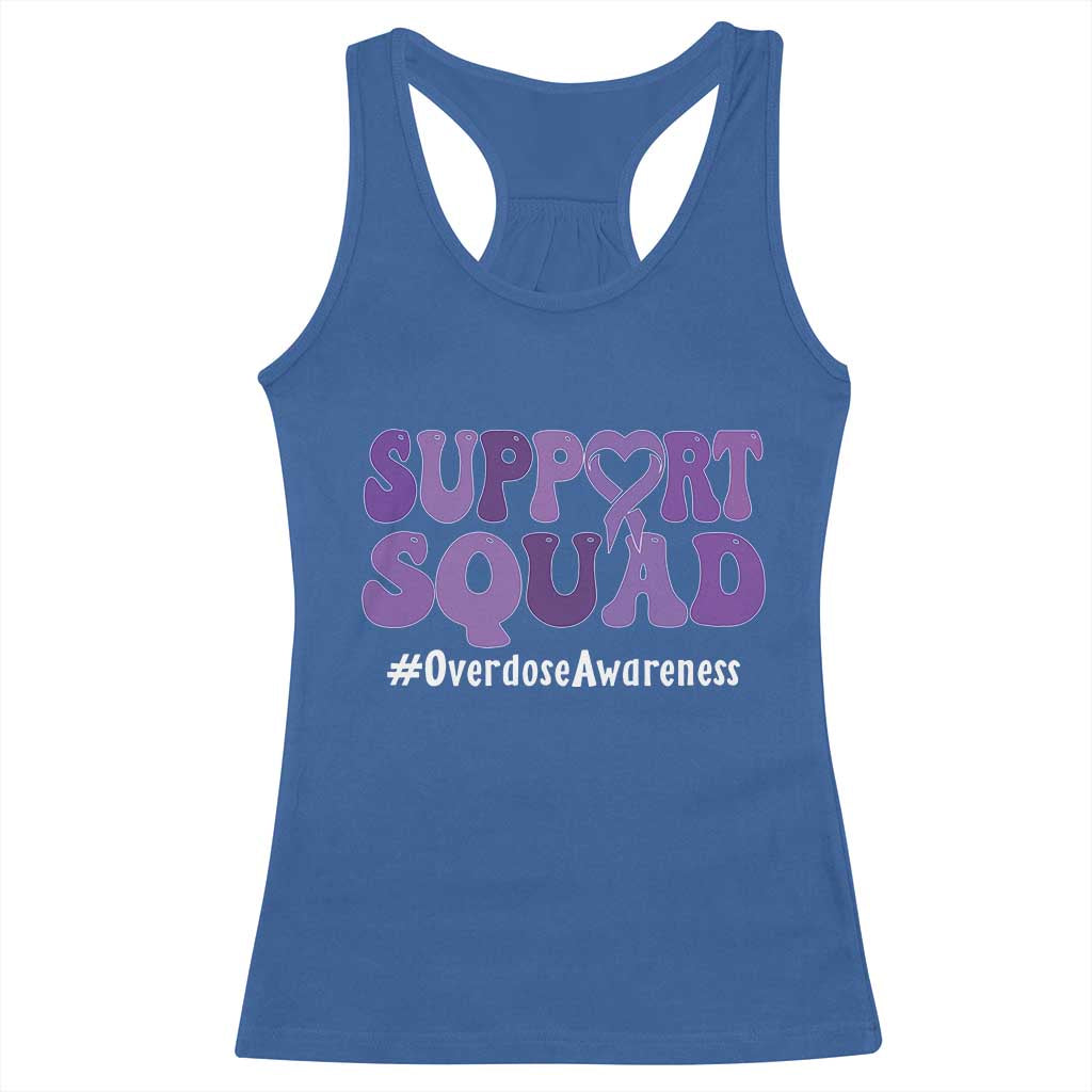 Support Squad Overdose Awareness Racerback Tank Top Purple Ribbon Groovy Typography Graphic TS10 Royal Blue Print Your Wear