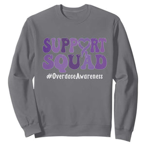 Support Squad Overdose Awareness Sweatshirt Purple Ribbon Groovy Typography Graphic TS10 Charcoal Print Your Wear