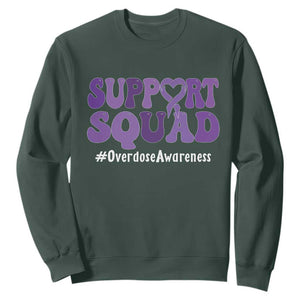 Support Squad Overdose Awareness Sweatshirt Purple Ribbon Groovy Typography Graphic TS10 Dark Forest Green Print Your Wear