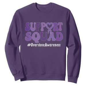 Support Squad Overdose Awareness Sweatshirt Purple Ribbon Groovy Typography Graphic TS10 Purple Print Your Wear