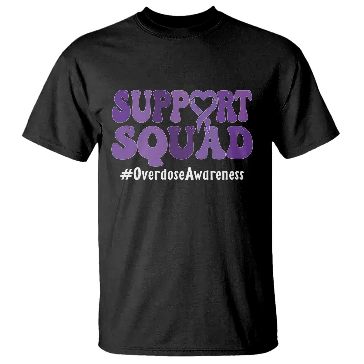 Support Squad Overdose Awareness T Shirt Purple Ribbon Groovy Typography Graphic TS10 Black Print Your Wear