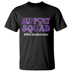 Support Squad Overdose Awareness T Shirt Purple Ribbon Groovy Typography Graphic TS10 Black Print Your Wear