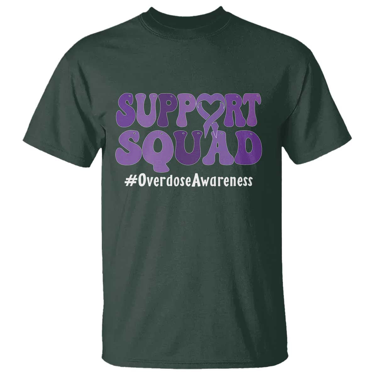 Support Squad Overdose Awareness T Shirt Purple Ribbon Groovy Typography Graphic TS10 Dark Forest Green Print Your Wear