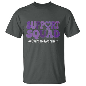 Support Squad Overdose Awareness T Shirt Purple Ribbon Groovy Typography Graphic TS10 Dark Heather Print Your Wear