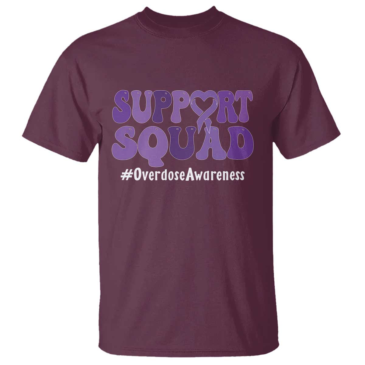 Support Squad Overdose Awareness T Shirt Purple Ribbon Groovy Typography Graphic TS10 Maroon Print Your Wear
