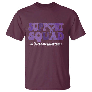 Support Squad Overdose Awareness T Shirt Purple Ribbon Groovy Typography Graphic TS10 Maroon Print Your Wear