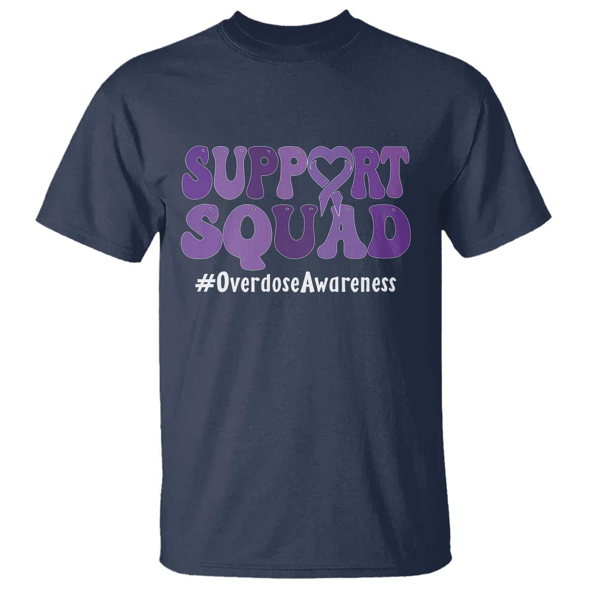 Support Squad Overdose Awareness T Shirt Purple Ribbon Groovy Typography Graphic TS10 Navy Print Your Wear