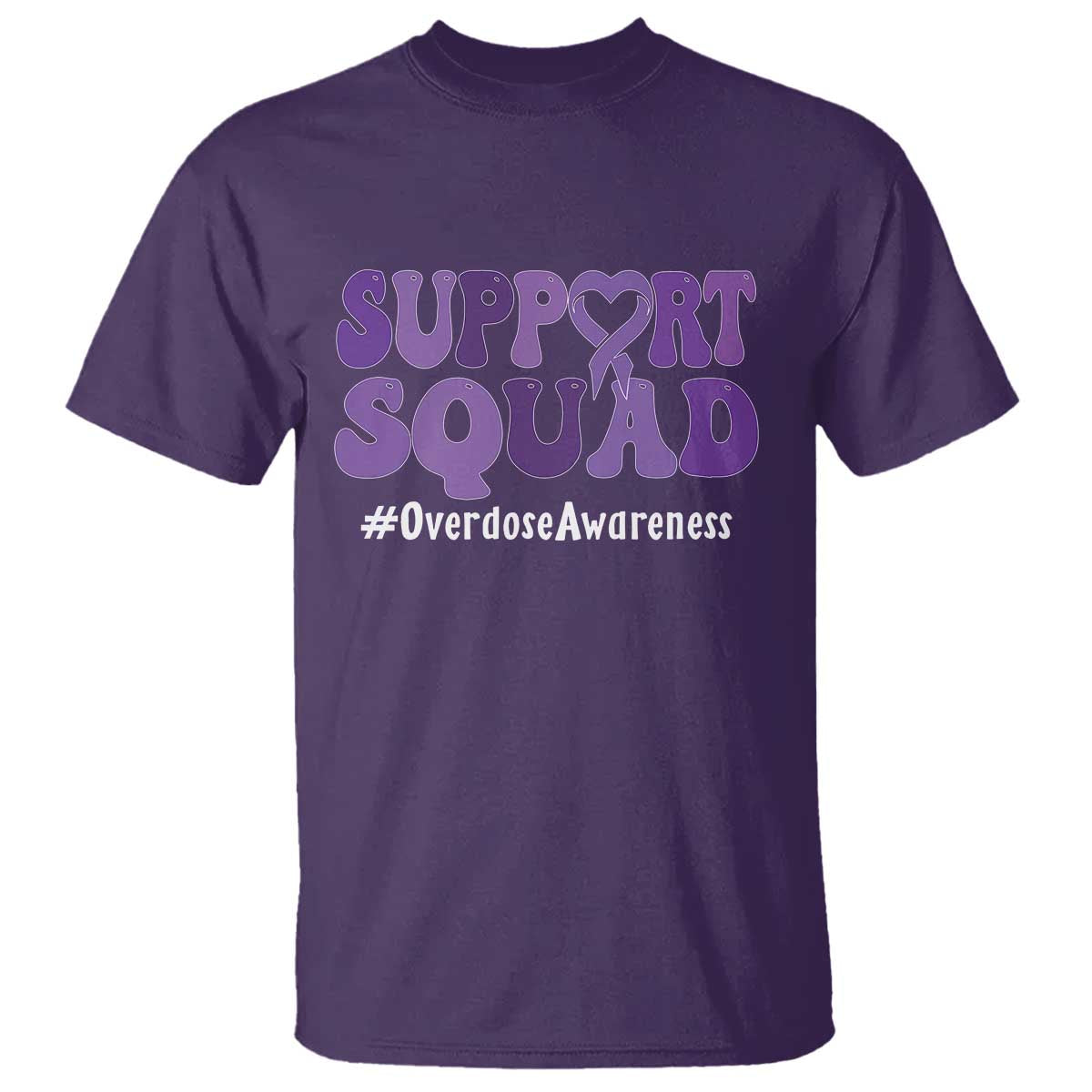 Support Squad Overdose Awareness T Shirt Purple Ribbon Groovy Typography Graphic TS10 Purple Print Your Wear