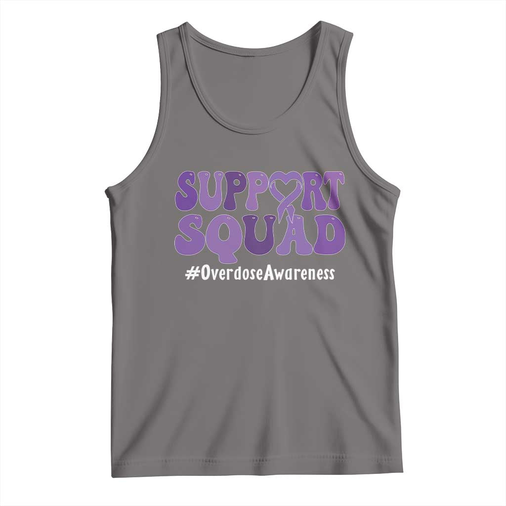 Support Squad Overdose Awareness Tank Top Purple Ribbon Groovy Typography Graphic TS10 Deep Heather Print Your Wear