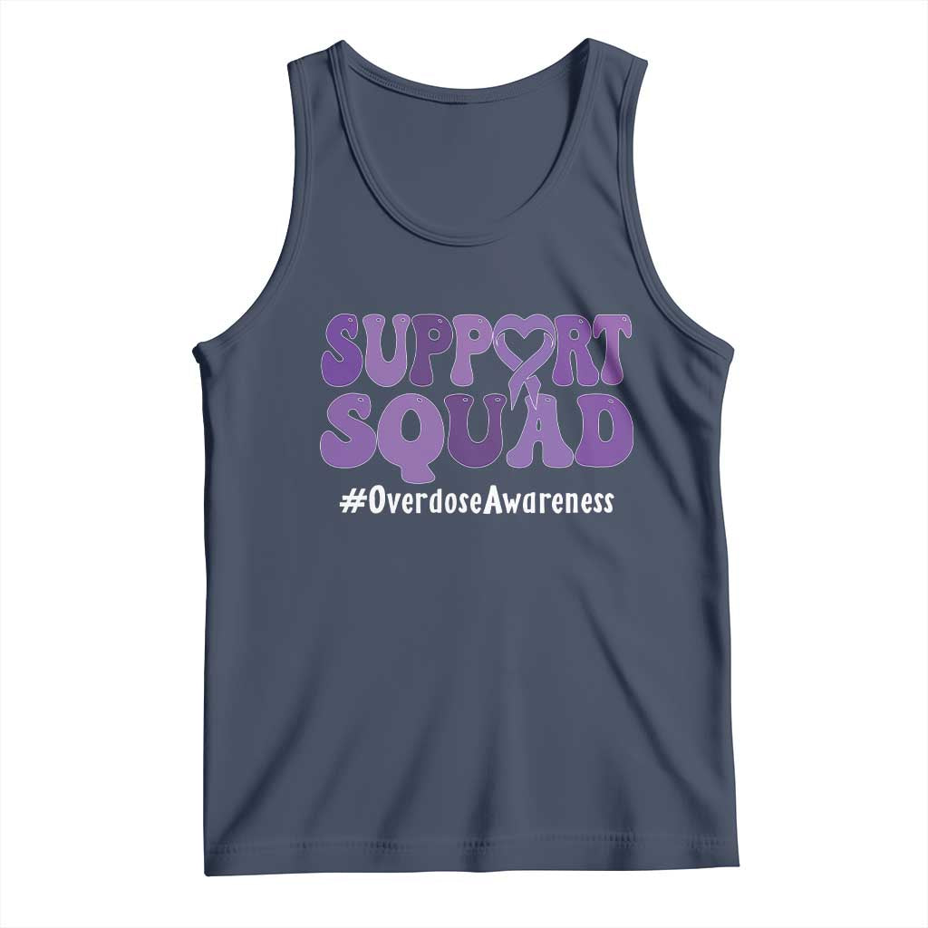 Support Squad Overdose Awareness Tank Top Purple Ribbon Groovy Typography Graphic TS10 Navy Print Your Wear
