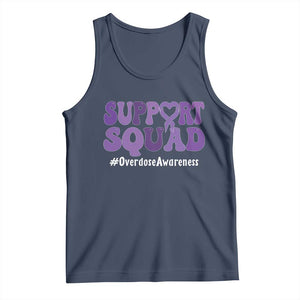 Support Squad Overdose Awareness Tank Top Purple Ribbon Groovy Typography Graphic TS10 Navy Print Your Wear