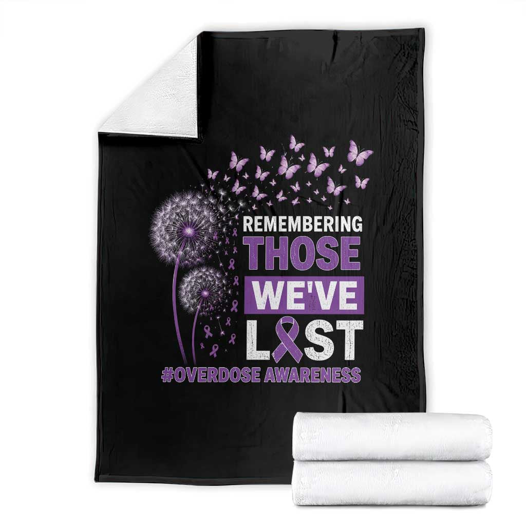 Overdose Awareness Throw Blanket Remembering Those We Have Lost Dandelion Purple Ribbon Memorial TS10 Black Print Your Wear