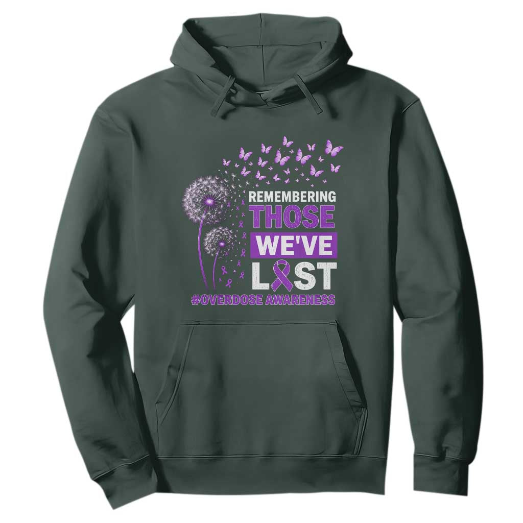 Overdose Awareness Hoodie Remembering Those We Have Lost Dandelion Purple Ribbon Memorial TS10 Dark Forest Green Print Your Wear