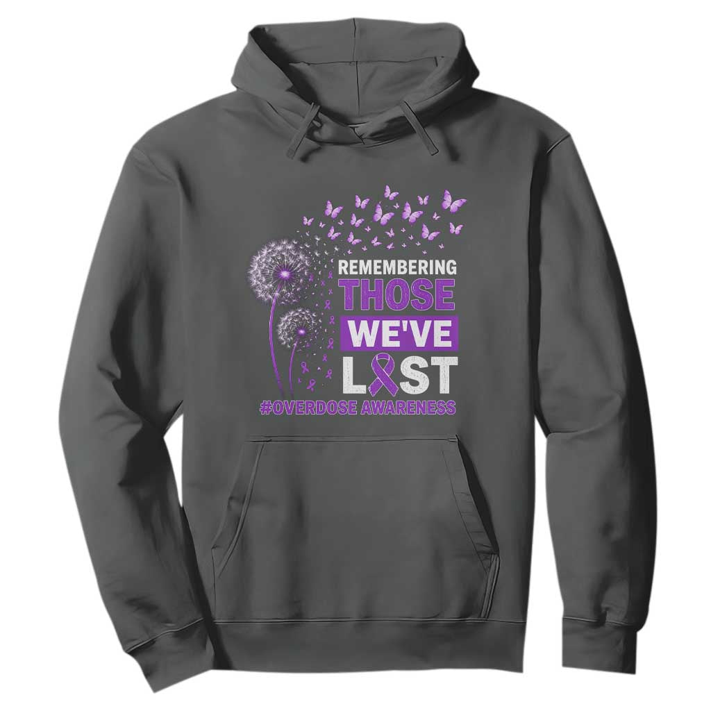 Overdose Awareness Hoodie Remembering Those We Have Lost Dandelion Purple Ribbon Memorial TS10 Dark Heather Print Your Wear