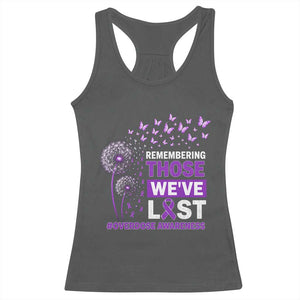 Overdose Awareness Racerback Tank Top Remembering Those We Have Lost Dandelion Purple Ribbon Memorial TS10 Dark Heather Print Your Wear