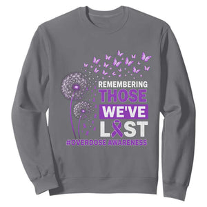 Overdose Awareness Sweatshirt Remembering Those We Have Lost Dandelion Purple Ribbon Memorial TS10 Charcoal Print Your Wear