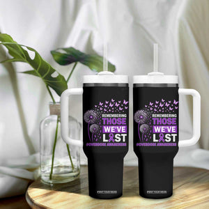 Overdose Awareness Tumbler With Handle Remembering Those We Have Lost Dandelion Purple Ribbon Memorial TS10 Print Your Wear