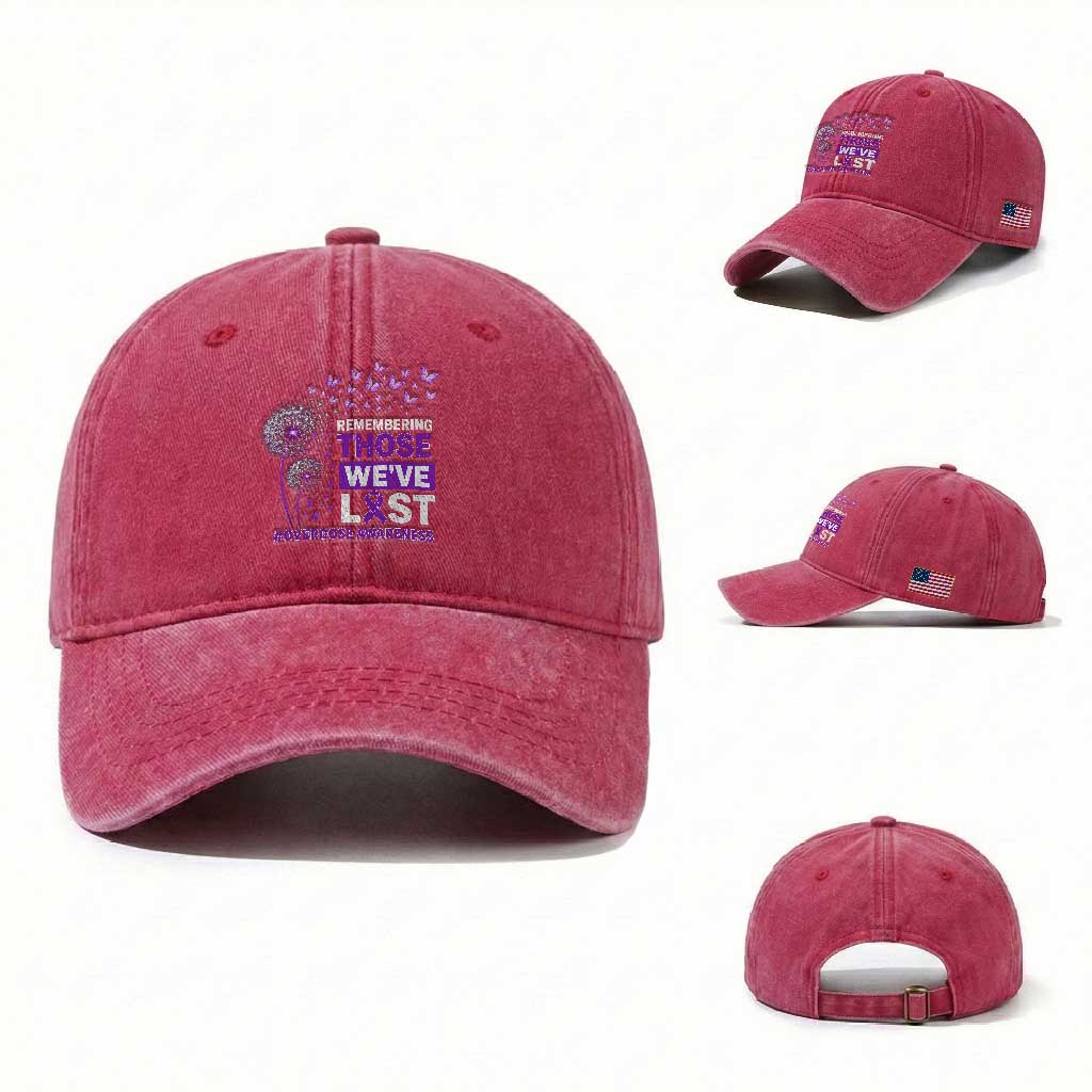 Overdose Awareness Washed Cotton Baseball Cap Remembering Those We Have Lost Dandelion Purple Ribbon Memorial TS10 Washed Cap Universal Fit Red Print Your Wear