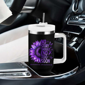 No Story Should End Too Soon Purple Sunflower Overdose Awareness Tumbler With Handle TS10 Print Your Wear