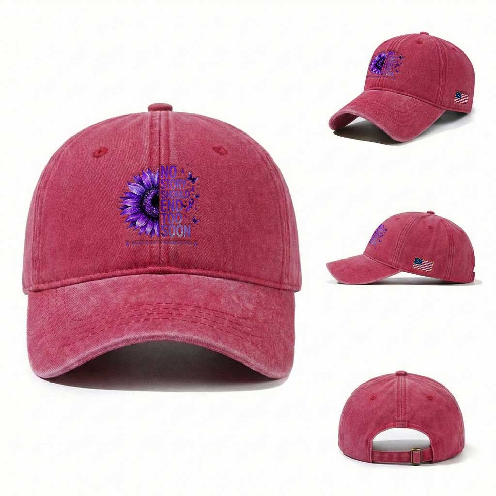 No Story Should End Too Soon Purple Sunflower Overdose Awareness Washed Cotton Baseball Cap TS10 Washed Cap Universal Fit Red Print Your Wear