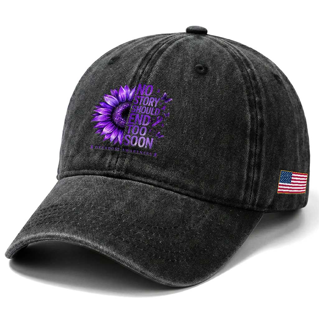 No Story Should End Too Soon Purple Sunflower Overdose Awareness Washed Cotton Baseball Cap TS10 Print Your Wear