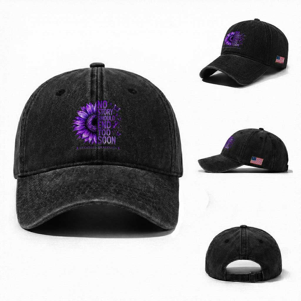No Story Should End Too Soon Purple Sunflower Overdose Awareness Washed Cotton Baseball Cap TS10 Washed Cap Universal Fit Black Print Your Wear