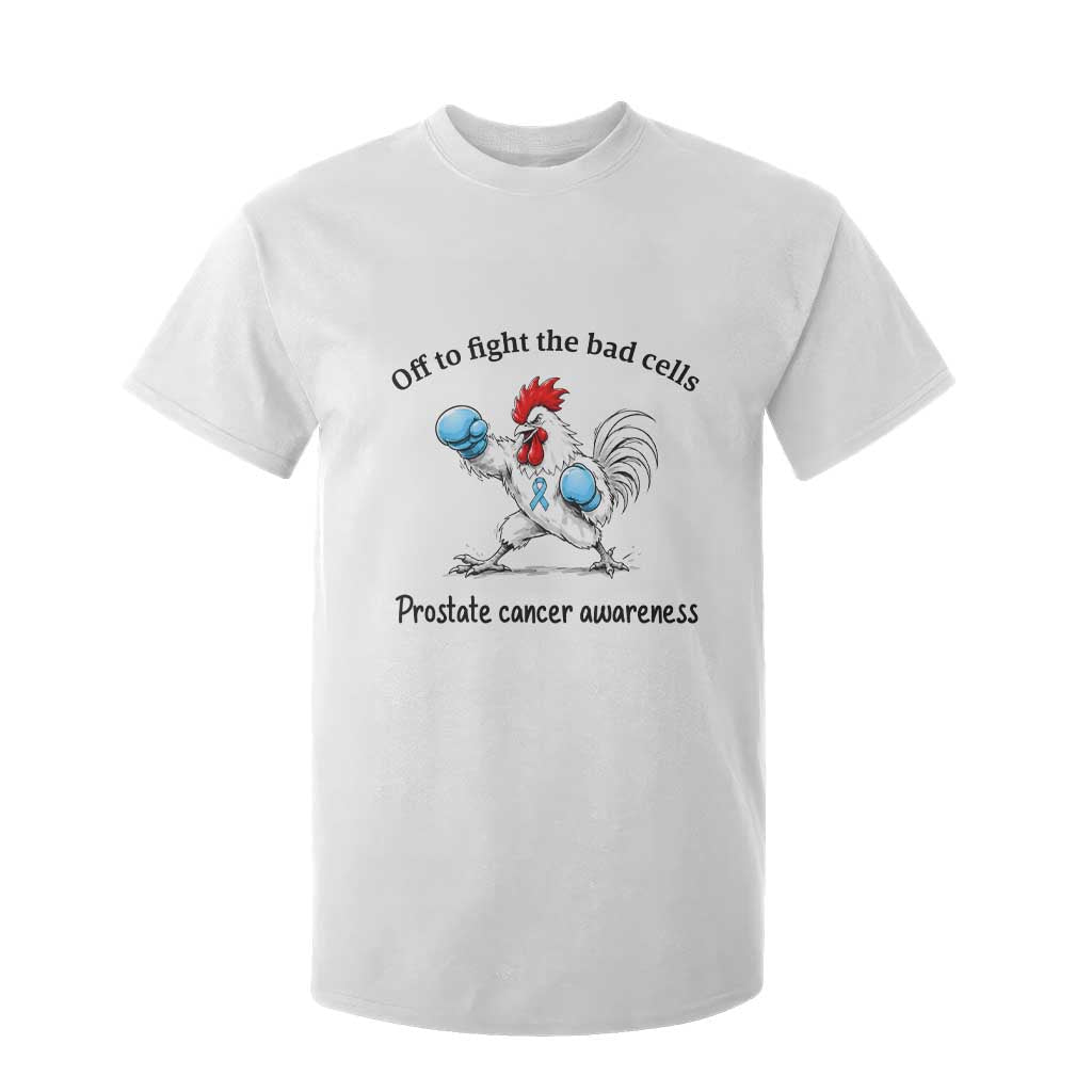Prostate Cancer Awareness T Shirt For Kid Rooster Light Blue Ribbon Survivor Chemotherapy Gift TS10 White Print Your Wear