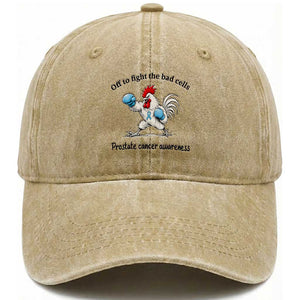 Prostate Cancer Awareness Washed Cotton Baseball Cap Rooster Light Blue Ribbon Survivor Chemotherapy Gift TS10 Print Your Wear