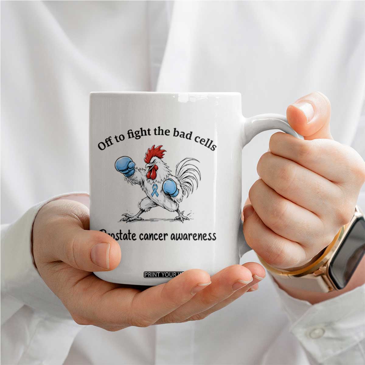 Prostate Cancer Awareness Coffee Mug Rooster Light Blue Ribbon Survivor Chemotherapy Gift TS10 Print Your Wear