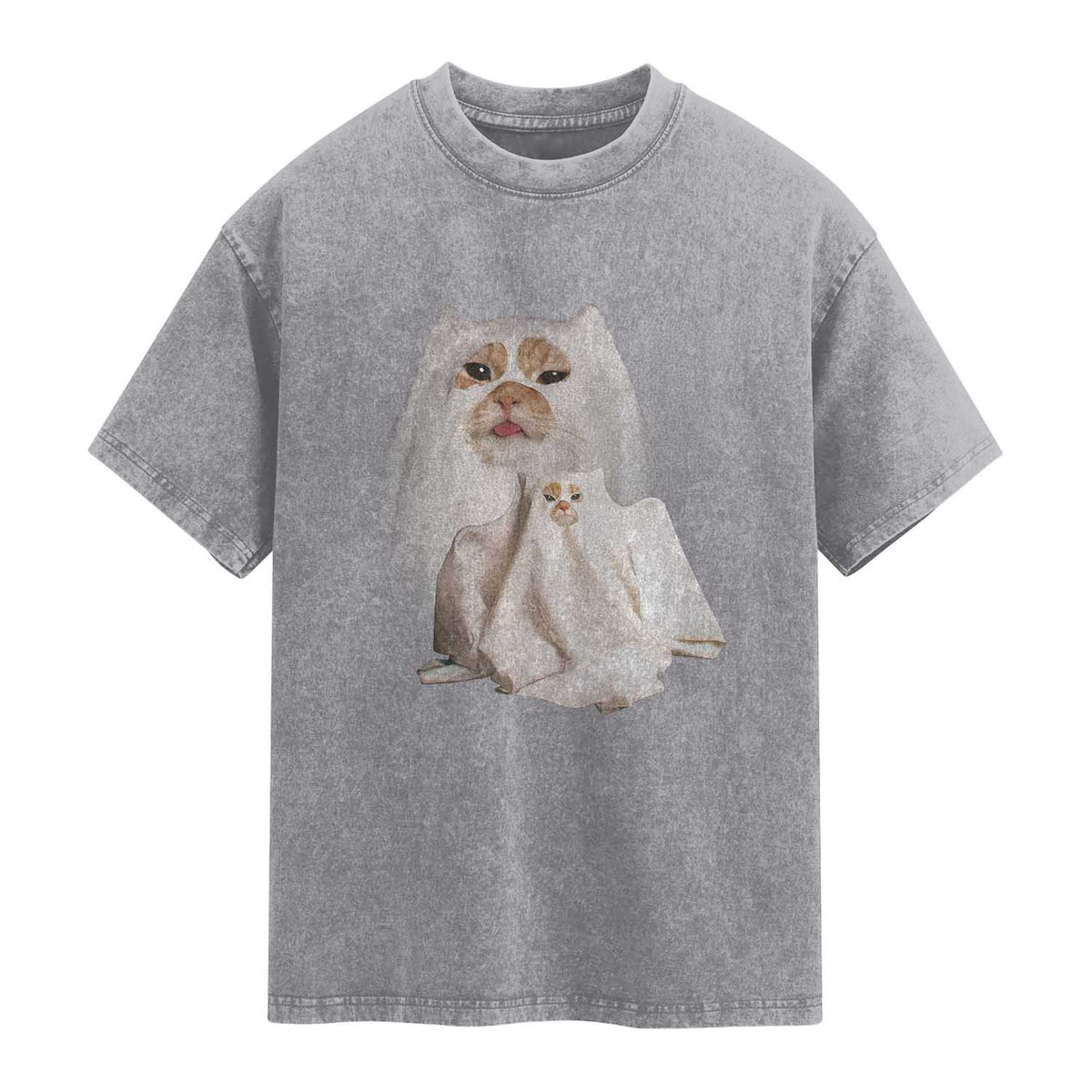 Funny Halloween Ghost Cat Meme Washed Cotton T-Shirt TS10 Slate Gray Print Your Wear