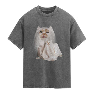 Funny Halloween Ghost Cat Meme Washed Cotton T-Shirt TS10 Charcoal Print Your Wear